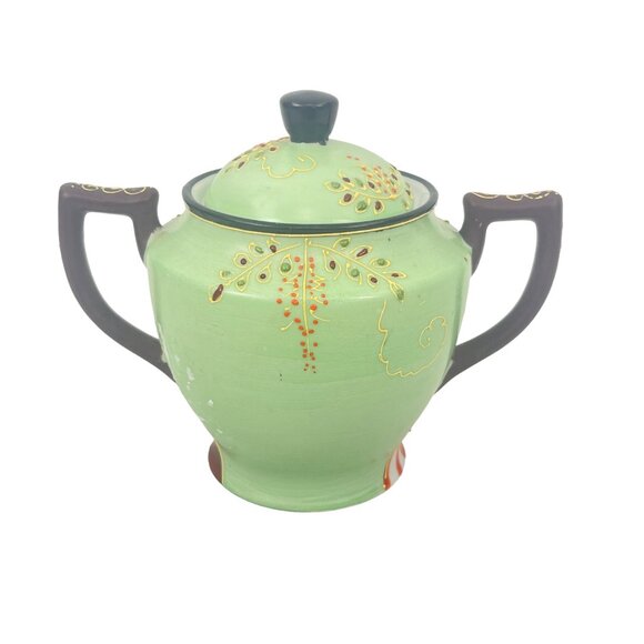Vintage Satsuma Hand Painted Japanese Immortals Sugar Bowl with Handles and Lid - Picture 3 of 11